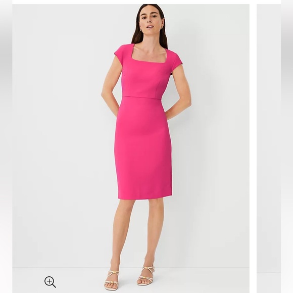 Ann Taylor Petite Neck Cap Sleeve Sheath Dress in Bold Pink - Picture 1 of 3